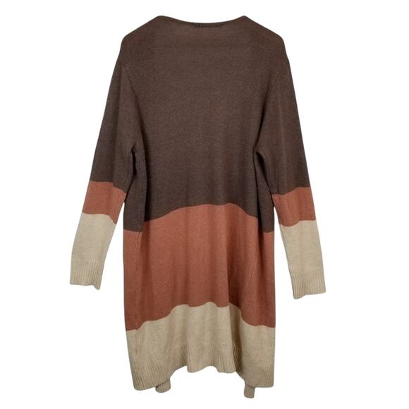 Doe & Rae Women's Brown Tan Colorblock Long Duster Cardigan Cashmere Size 1X - Picture 3 of 8